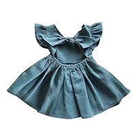 Toddler Baby Girl Dress Cotton Linen Ruffle Fly Sleeve Dresses Kids Summer Sundress Summer Bowknot Princess Dress