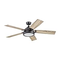 Prominence Home Potomac, 52 Inch Industrial Style Smart Ceiling Fan with Light, Remote Control, Dual Finish Blades, Compatible with Alexa and Google Assistant - 51639-01 (Matte Black)