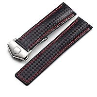20 22mm Carbon Fiber Textured Calfskin Black Red Watch Strap，For TAG Heuer 20mm 22mm Watch Strap Replacement Accessories, Men's Watch Strap and Deployment Clasp