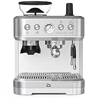 Litake 15 Bar Pump Espresso Machine with Grinder and Milk Frother, Cappuccino Latte Machine with 15 precision Burr Conical Grinder, 58mm Extraction Bowl, Steam Wand, Auto-purge, Stainless Steel
