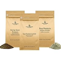 PURE ORIGINAL INGREDIENTS Pea Protein Powder, Soy Protein Powder, and Hemp Seed Protein Powder Bundle, 1 lb Each, Soothies & Shakes, Vegan