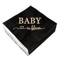 Baby In Bloom Napkins Pack of 50 Gold Foil and Black Baby Shower Cocktail Napkins Neutral Boy Girl Gender Reveal Paper Disposable Party Napkins Beverage Napkins 3 Ply