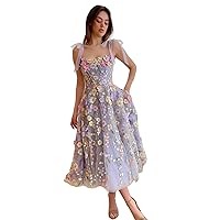 Women's 3D Flowers Floral Tulle Prom Dresses A-Line Evening Gowns Formal Party Dress