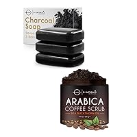 O Naturals 3 PCS Activated Charcoal Black Bar Soap and Coffee Arabica Salt Scrub 18oz - Natural Black Soap Bar for Women & Men