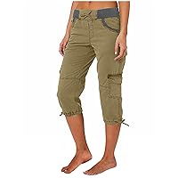Work Capri Pants for Women Outdoor Casual Cropped Pants Overalls Thin Loose Distressed Frayed Hem Cargo Pants