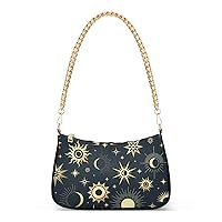 ALAZA Gold Sun Moon Stars Mystical Shoulder Bag Purse for Women Tote Handbag with Zipper Closure