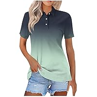 Henley Shirts for Women Gradient Fashion Baggy Tops Short Sleeve Button Down Blouse Printed Work Business Shirt