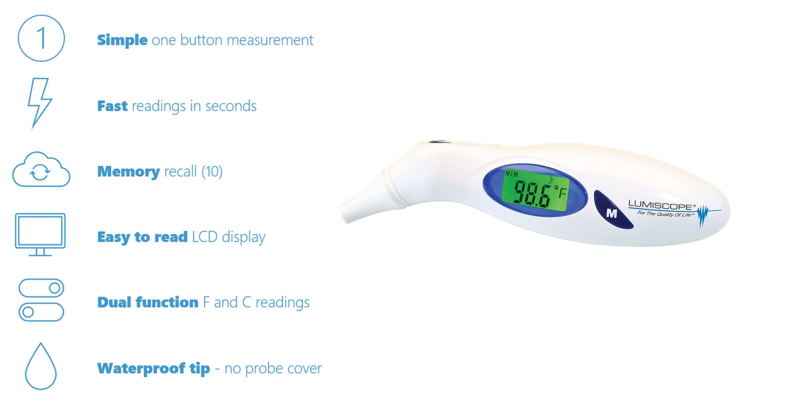 Graham-Field Lumiscope 2215 Digital Ear Thermometer, White