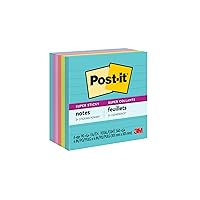 Post-it Super Sticky Lined Notes, 6 Sticky Note Pads, 4 x 4 in., School Supplies, Office Products, Sticky Notes for Vertical Surfaces, Monitors, Walls and Windows, Supernova Neons Collection