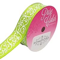 Homeford Glitter Swirl Grosgrain Ribbon, 7/8-Inch, 4-Yard (Apple Green)