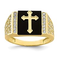 10k Gold Cubic Zirconia and Simulated Onyx Religious Faith Cross Mens Ring Size 10 Jewelry Gifts for Men