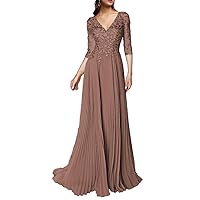 A-Line Mother of The Bride Dress Wedding Guest Plus Size Elegant V Neck Half Sleeve with Pleats Appliques 2023 JD002