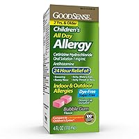 Children's All Day Allergy Relief, Cetirizine Hydrochloride Oral Solution 1 mg/mL, Bubble Gum Flavor, Dye Free, Sugar Free, 4 Fluid Ounce