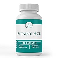 Betaine HCL, (100 Capsules) Always Pure, No Additives Or Fillers, Lab Verified