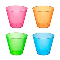 Party Essentials Hard Plastic 9-Ounce Party Cups/Old Fashioned Tumblers, 200 Count (Pack of 1), Assorted Neon