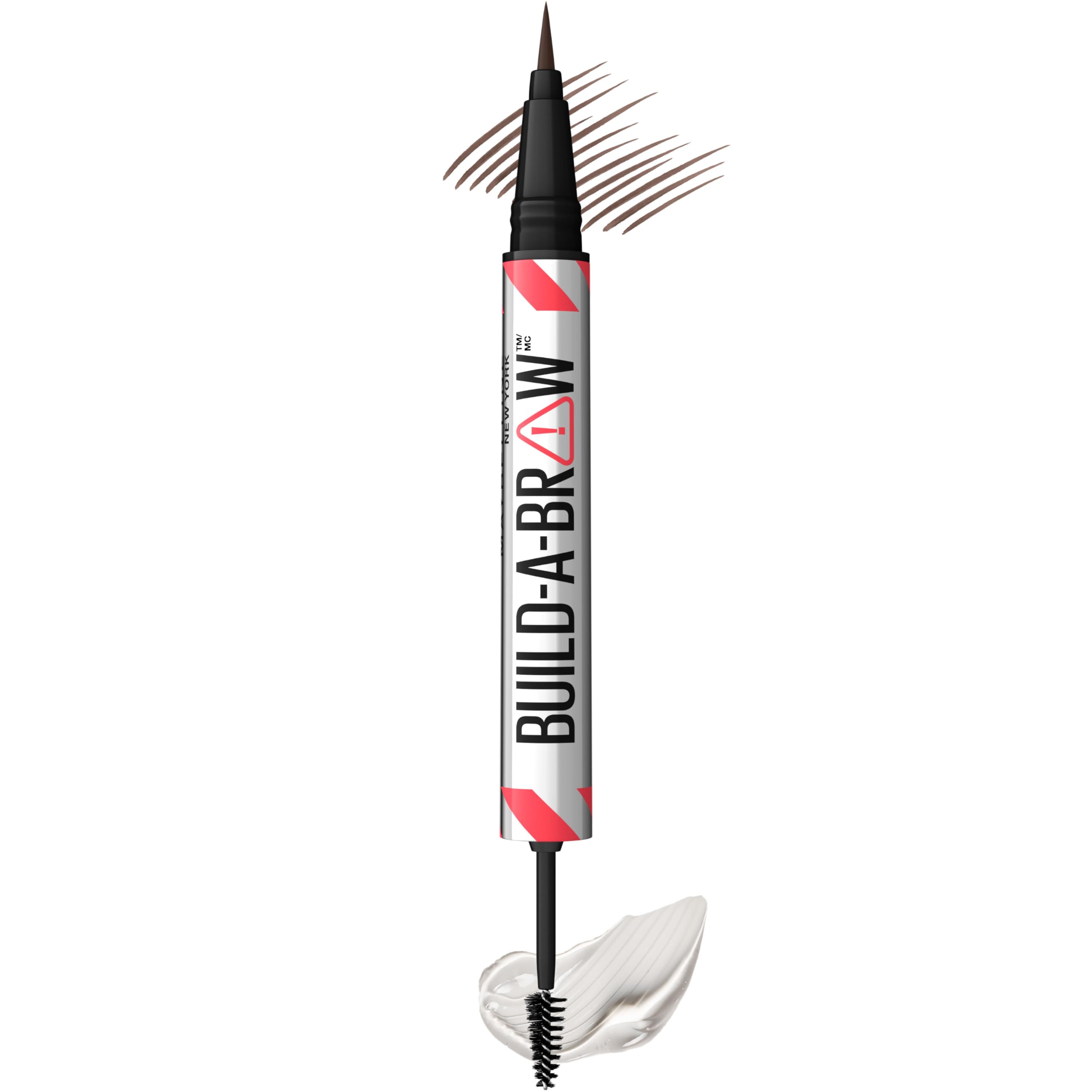 Maybelline Build-A-Brow 2-in-1 Brow Pen and Sealing Brow Gel, Eyebrow Makeup for Real-Looking, Fuller Eyebrows, Deep Brown, 1 Count