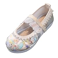 Slides for Toddlers Girls Girls Flat Bottomed Embroidered Sandals Fashionable Antique Costume Water Proof Sandals Kids