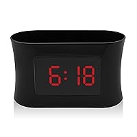RCA Alarm Clock Caddy Charging Station – Small Device Organizer with Alarm Clock, USB Charging, Indoor Temperature, Adjustable Brightness and Battery Back-up. AC Powered. Black (RCDC45)