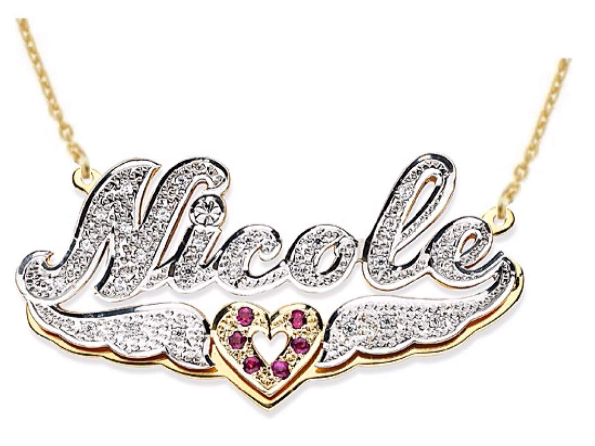 Rylos Necklaces For Women Gold Necklaces for Women & Men Sterling Silver or Yellow Gold Plated Silver Personalized 15MM Diamond 3D Shadow Double Nameplate Necklace With 18 inch chain