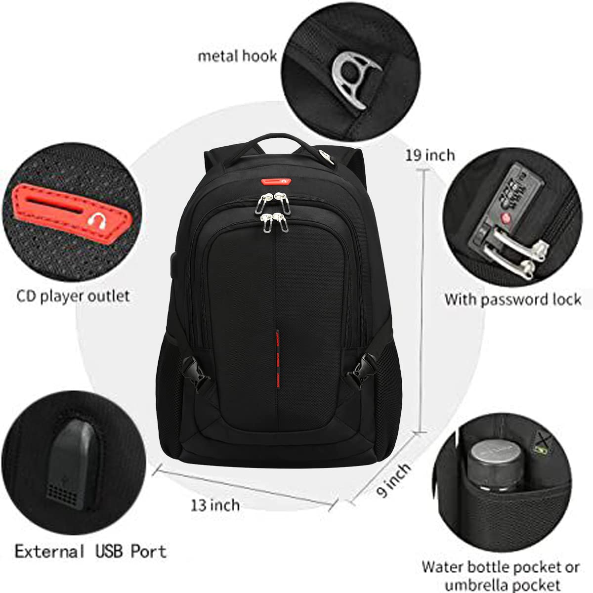 Sowaovut Travel Laptop Backpack Anti-Theft Bag with usb Charging Port and Password Lock Fit 15.6 Inch Laptops for Men Women