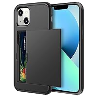 SAMONPOW Compatible with iPhone 13 Case with Card Holder Dual Layer Hybrid Wallet Case Heavy Duty Protection Shockproof iPhone 13 Case for Women Men Anti-Scratch Case for iPhone 13 6.1 inch Black