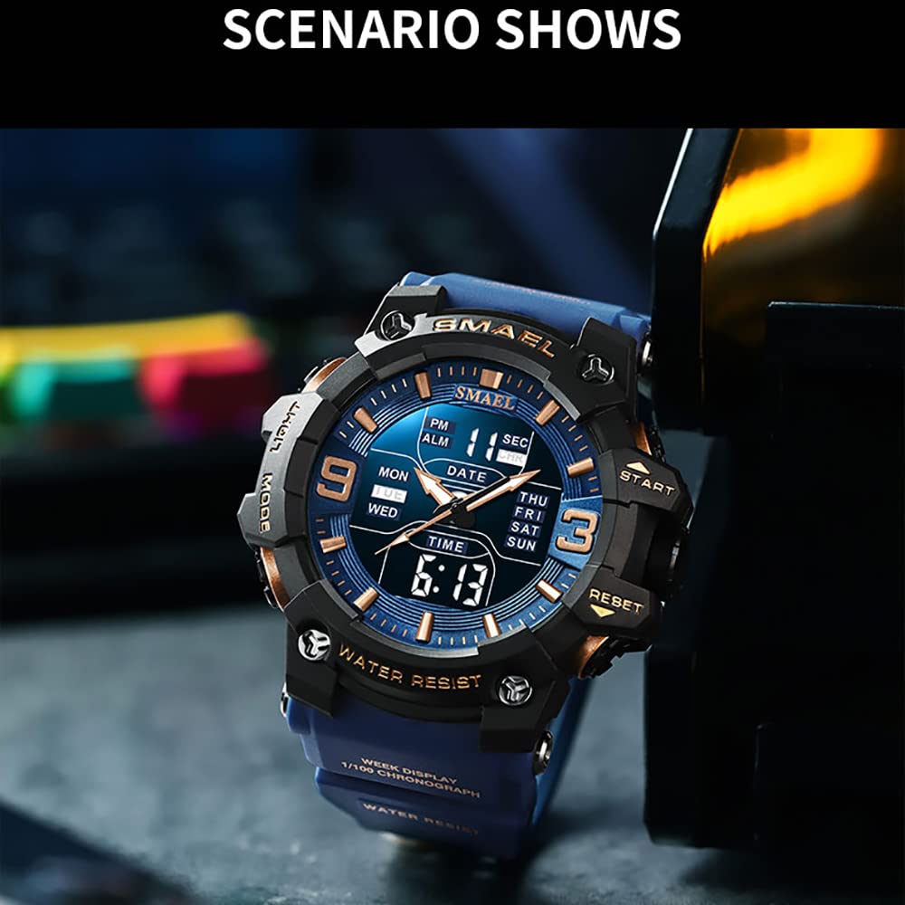 SMAEL Men Watch Sport Waterproof LED Light Alarm Clock Dual Time Display Week Auto Date Wristwatches 8049 Quartz Watches