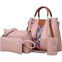 Handbag Set Women's PU Leather Drawstring Bucket Bag Crossbody Shoulder Bags Purses Set With Colorful Strap Black