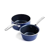 Blue Diamond Cookware Diamond Infused Ceramic Nonstick, 1-Quart and 2-Quart Saucepan Pot Set, PFAS-Free, Dishwasher Safe, Oven Safe, Blue