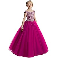 Big Girls Beaded Floor Length Prom Party Gowns Pageant Dresses US 10 Fuchsia-2