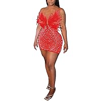 XJYIOEWT Spring Maxi Dresses for Women 2024 Formal, Women Sexy Feather Studded Diamond Pearl Bodycon Hip Skirt Nightclu