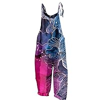Womens Jumpsuits Sleeveless Summer Baggy Plus Size Rompers Printed Trendy 2024 Casual Loose Jumpers