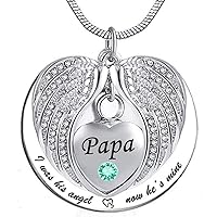 Angel Wing Memorial Keepsake Ashes Urn Pendant Necklace,I Was His/Her Angel Now He's/She's Mine Cremation Jewelry for Papa
