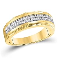 The Diamond Deal 10kt Yellow Gold Mens Round Diamond Wedding Scalloped Edge Band Ring 1/5 Cttw