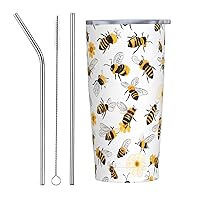 (Flying Bees Daisy Honey) 20 Oz Tumbler With Stainless Steel Insulated Tumblers With Lid And Straw, Keep Hot And Cold - Great For Home, Officeï¼ŒMother'S Day Gift.