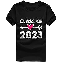 Class of 2023 Women Men Casual Graduation T-Shirts Cute Heart Graphic Tee Shirts Summer Short Sleeve Crewneck Tops