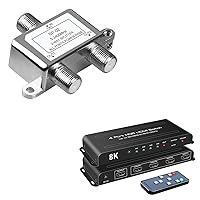 Digital 2-Way Coaxial Cable Splitter 5-2400MHz, RG6 Compatible, Work with Satellite/Cable TV and Internet+NEWCARE HDMI 2.1 Switch 8K 60Hz, DMI Switch 4K 120Hz HDMI Switcher 4 in 1 Out,4X1 HDMI