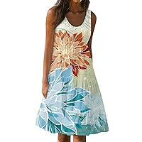 Women's Vest Dresses Summer Spring Pleated Bohemian Dresses Cute Sleeveless Flowing Beach Straight T Shirt Tank Dresses