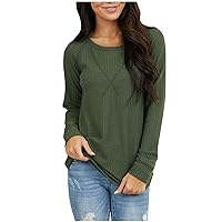 Women's Waffle Knit Sweater 2024 Casual Fall Tops Off Shoulder Crewneck Long Sleeve Pullover Jumper Tunic Work Shirts