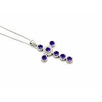 Natural Purple Amethyst 5 MM Round Gemstone Holy Cross Pendant Necklace 925 Sterling Silver February Birthstone Amethyst Jewelry Love And Friendship Gift For Girlfriend (PD-8430)