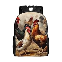 Kururi Chicken And Rooster Print Print Backpack Laptop Backpack Waterproof Weekender Bag Travel Bag For Work Travel Hiking Camping