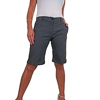 icecoolfashion Women's Lightweight Stretch Turn Up Cuff Straight Leg Above The Knee Shorts Mid Rise 8-22