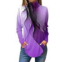 Womens Blouses Dressy Casual Turtle Neck Side Split Shirts Long Sleeve Tunic Tops Tie Dye Sweatshirts Winter Clothes