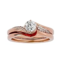 Certified 14K Gold Dual Ring in Round Cut Moissanite Diamond (0.53 ct) Round Cut Natural Diamond (0.11 ct) With White/Yellow/Rose Gold Engagement Ring For Women