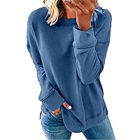 Women's Casual Round Neck Loose Top Long Sleeve T Shirt Crewneck Fall Pullover Loose Tunic Sweater Tops