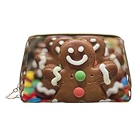 Gingerbread Man Candy Print Leather Makeup Bag Small Travel Cosmetic Bag For Women,Cosmetic Organizer Makeup Pouch For Purse