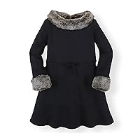 Hope & Henry Girls' Ponte Dress with Faux Fur Collar