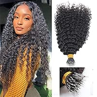 Kinky Curly Nano Ring Human Hair Extension Micro Beads Mongolian Remy Small Curly Nano Ring I Tip Hair Curly Microlink Hair Extension 100g 100strands (22inch 100strands, 2(Darkest Brown))