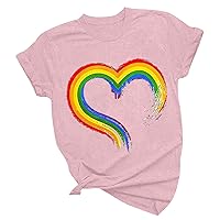 Rainbow Love Heart T-Shirt for Women Funny Graphic Tees 2024 Casual Short Sleeve Valentine's Day Shirts Lover Gift