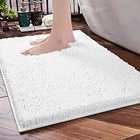 SONORO KATE Bathroom Rug,Non-Slip Bath Mat,Soft Cozy Shaggy Thick Bath Rugs for Bathroom,Plush Rugs for Bathtubs,Water Absorbent Rain Showers and Under The Sink (White, 44