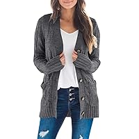 MEROKEETY Women's 2024 Fall Long Sleeve Cable Knit Sweater Open Front Cardigan Button Loose Outerwear
